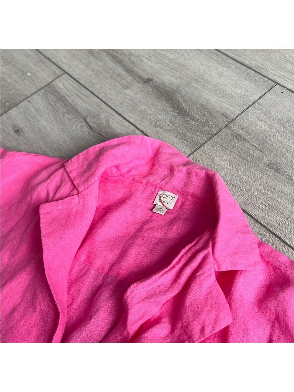 LOFT linen two piece set Bright Pink beach shorts and button up top xxs - Picture 7 of 9